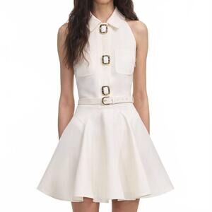 NEW SELF-PORTRAIT a-line linen mini dress in cream